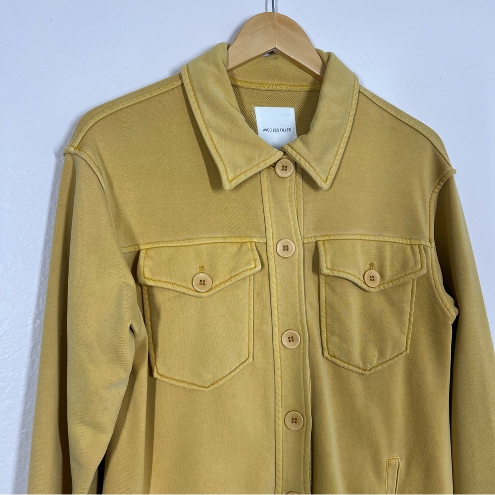 Avec Les Filles Mustard Yellow French Terry Button Down Shirt Jacket Shacket - Picture 4 of 13